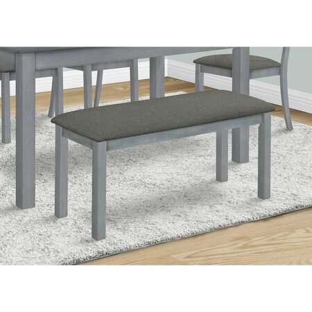 Monarch Specialties Bench, 42 in. Rectangular, Wood, Upholstered, Dining Room, Kitchen, Entryway, Grey, Transitional I 1433